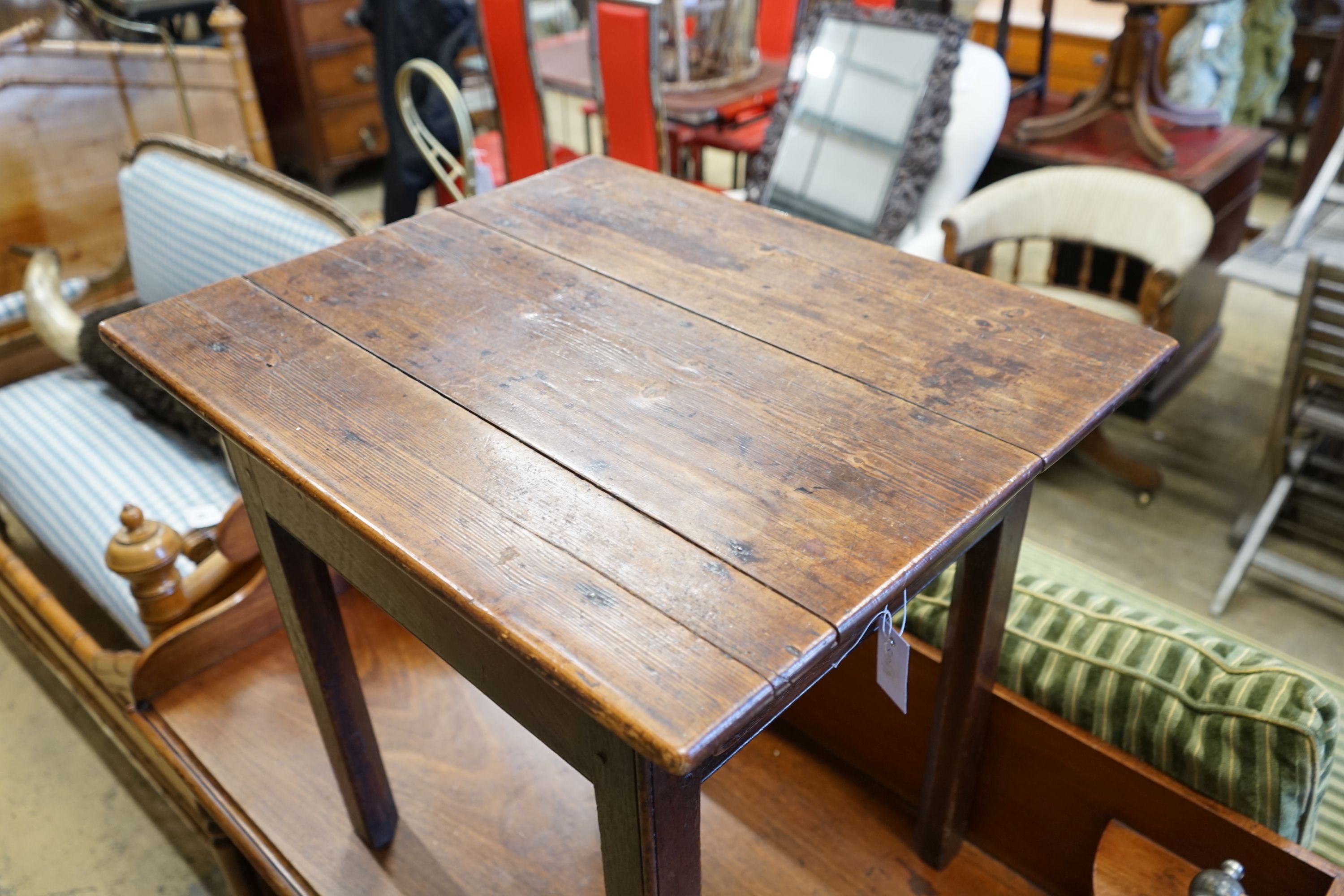 An 18th century oak provincial side table, width 55cm depth 66cm height 62cm